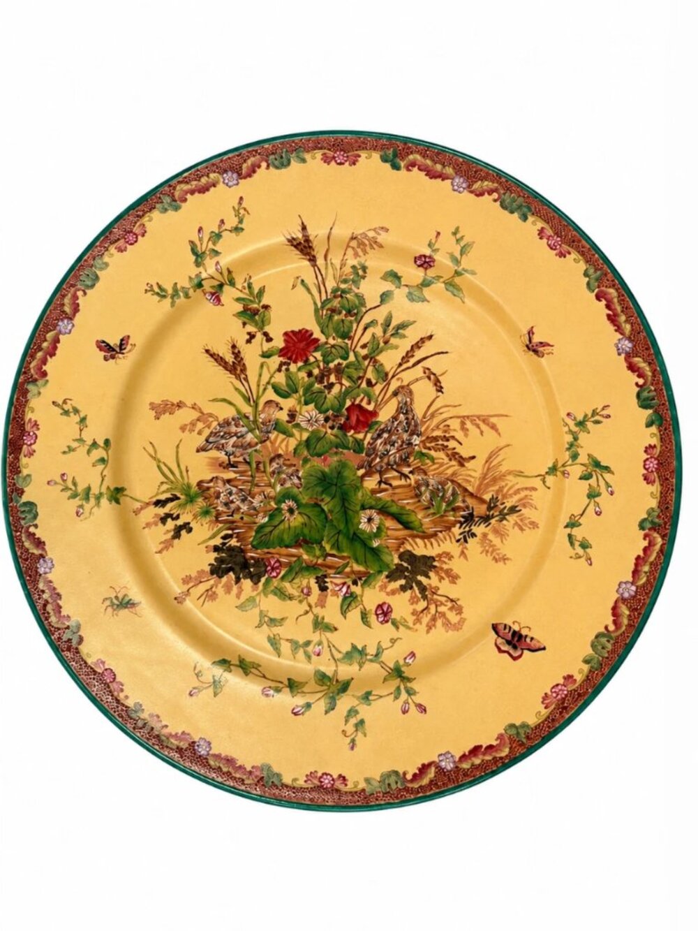 Large 16.75" Chinese Ceramic Wall Charger Qianlong Style Mark Birds Floral